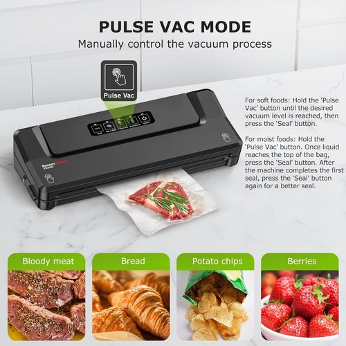 Bonsenkitchen Vacuum Sealer Machine - Compact Food Sealer for Meal Prep & Storage | 5 Bags Included, Black