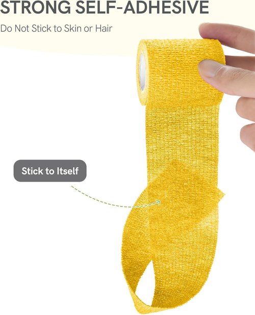 FriCARE Self-Adhesive Bandage Wrap - Cohesive Medical Tape for First Aid | 2 Inches x 5 Yards, Yellow (6 Rolls)