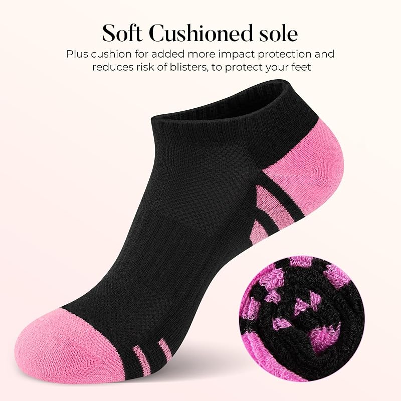 8 Pairs Women’s Ankle Socks with Cushioned Sole, Breathable Athletic Low Cut Socks – Black