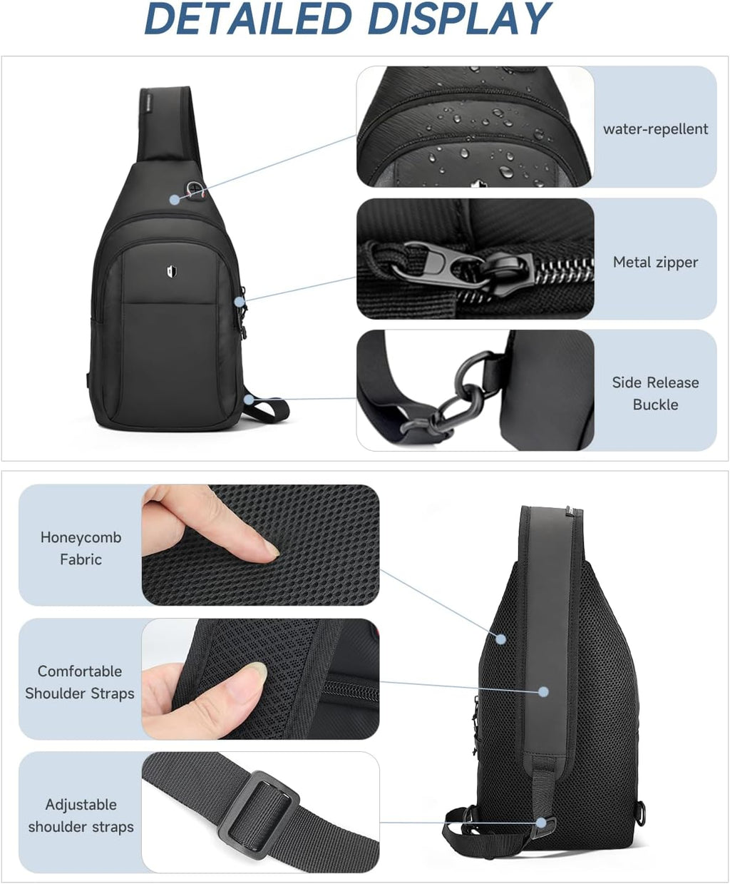 Skiennix Anti-Theft Sling Bag - Water Resistant Crossbody Backpack | Fits iPad Mini & Switch 2 - Black, Medium