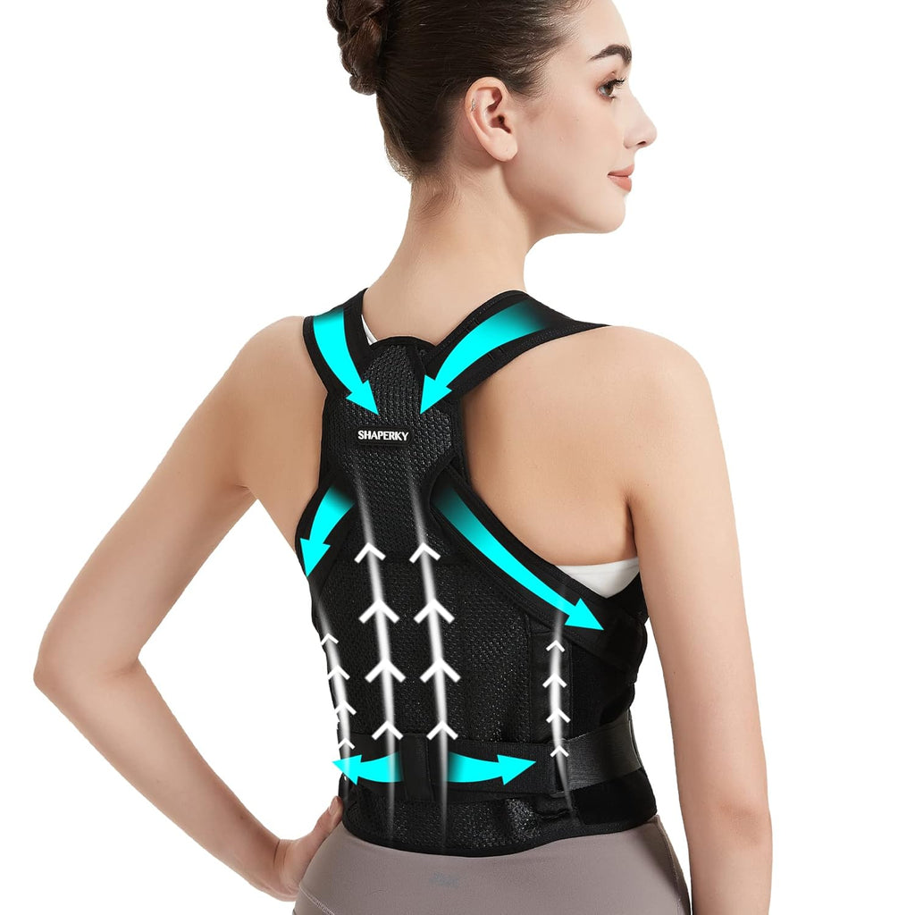 Skiennix Posture Corrector - Adjustable Back Brace for Full Support | Unisex Design (Black, Medium)