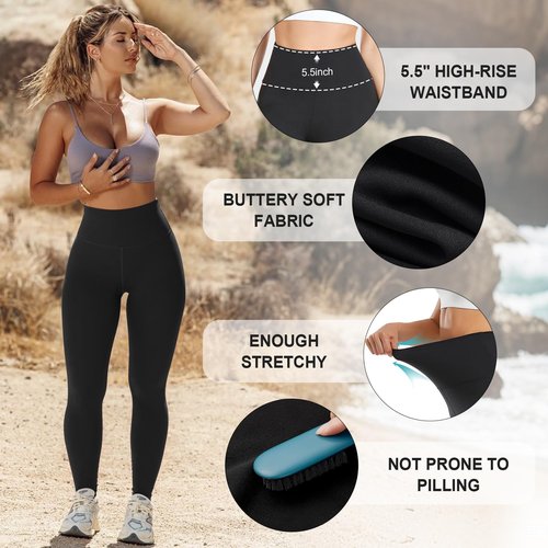 3 Pack Leggings for Women, High Waisted Tummy Control No See-Through Yoga Pants for Workout Running Black/Black/Black