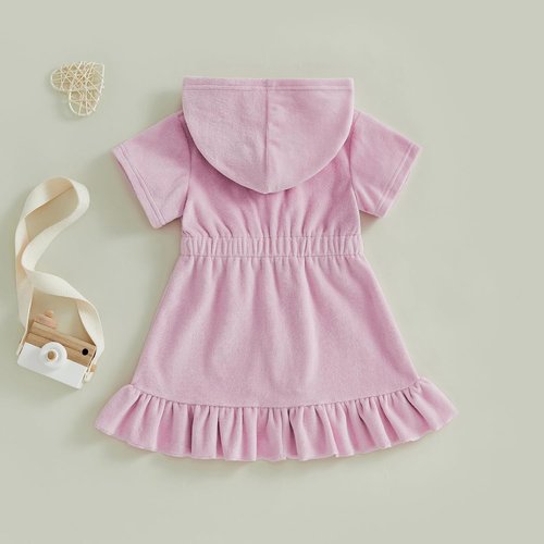 Multitrust Toddler Girls Terry Swim Cover-Up - Ruffled Hooded Bathing Suit | Zip-Up, Elastic Waist
