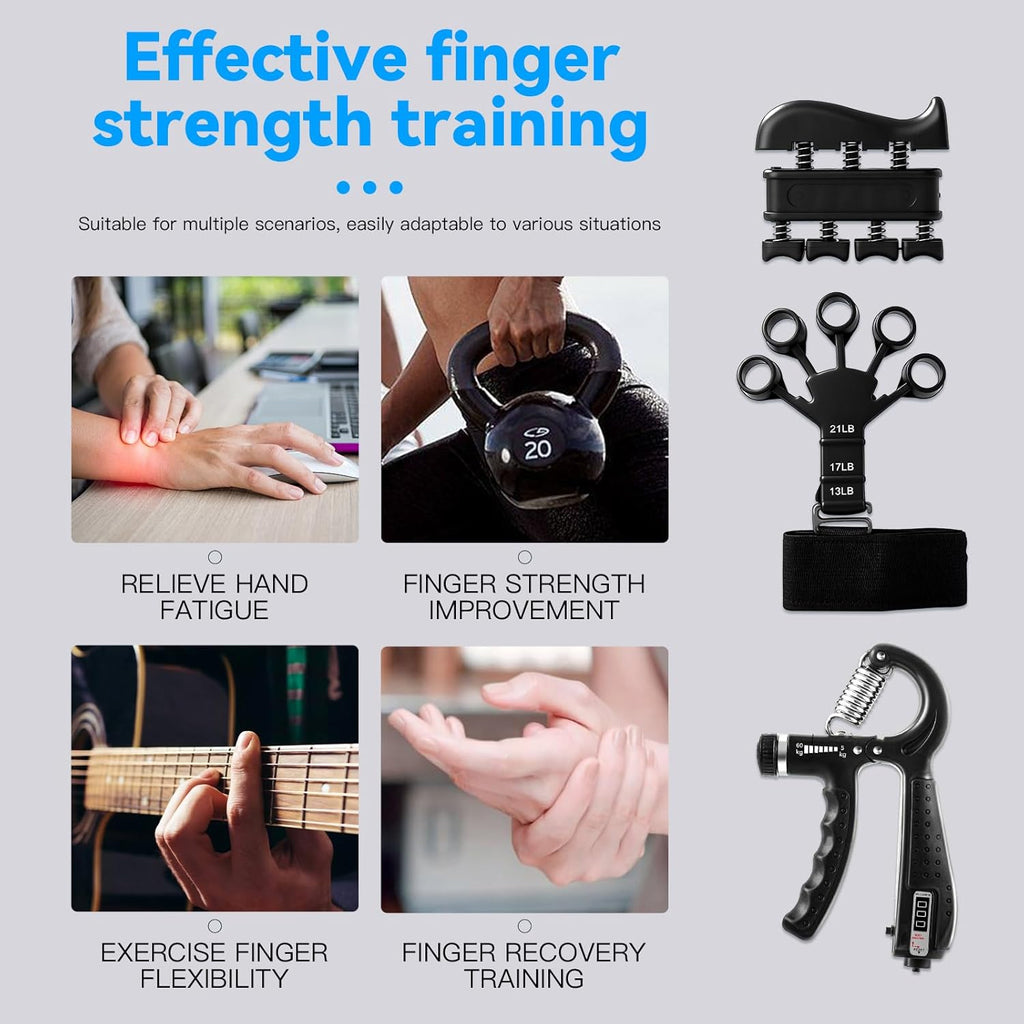 Skiennix Grip Strength Trainer Kit - 7PCS Adjustable Forearm Grips & Finger Stretchers | Hand Exercise Tools