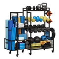 3-Tier Dumbbell Rack Stand Only - Adjustable Weight Rack for Home Gym, Heavy-Duty Weight Stand With Hooks for Dumbbells Kettlebells Foam Roller Yoga Mats Workout Equipment Storage Organizer