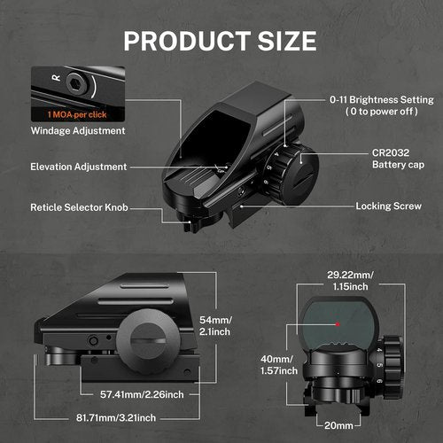 EZshoot Reflex Sight - 4 Reticle Red Dot Holographic Optic Scope with 20mm Rail Mount