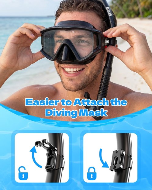 Aegend Snorkeling Gear Set - Anti-Fog Diving Mask with Dry Snorkel & Mesh Bag for Adults