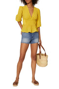 Louna Rent the Runway Pre-Loved Yellow Smocked Blouse, Yellow, Medium