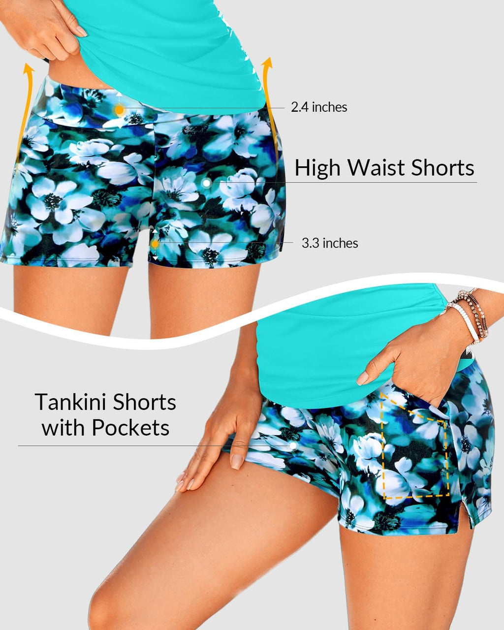 Skiennix Tankini Two Piece Swimsuit - Tummy Control with Pockets & V-Wire Boy Shorts | Women's Swimwear 2025