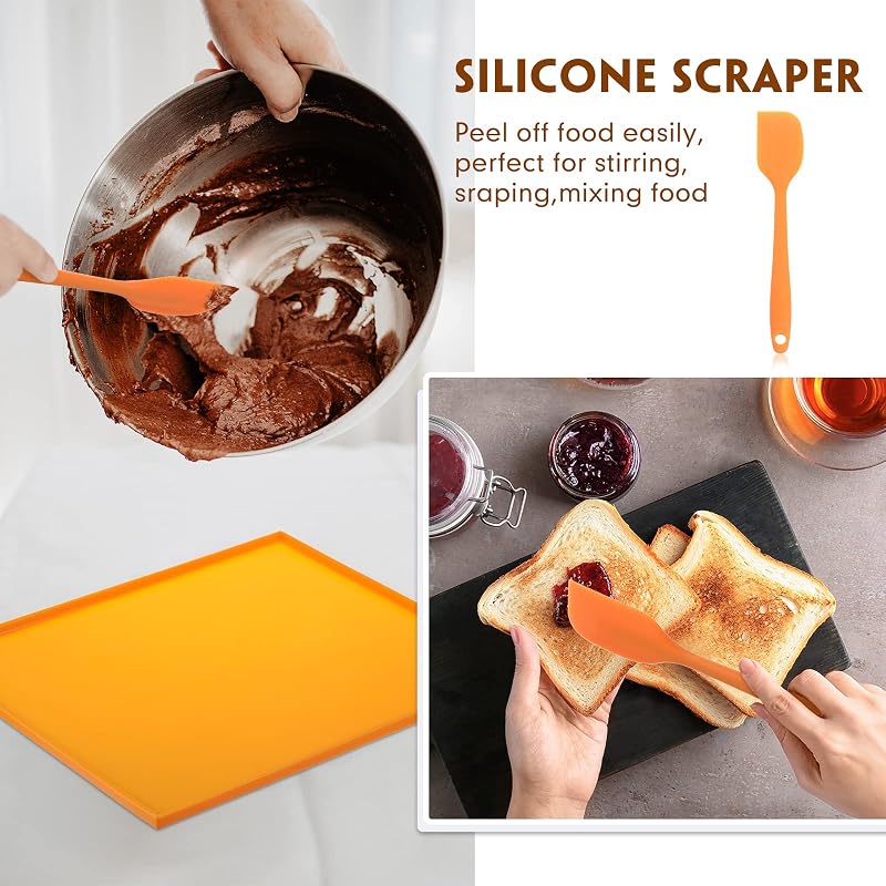 Orange Silicone Dehydrator Mats Pack – 8 Sheets with Edges, 10 Mesh Mats & 1 Scraper