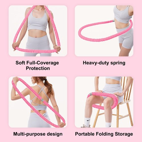 3.2lbs Soft Spring Weighted Hoop for Adults, Portable Core Workout Fitness Hoop, Quiet & Pinch-Proof Design for Effective Exercise (Light Pink)