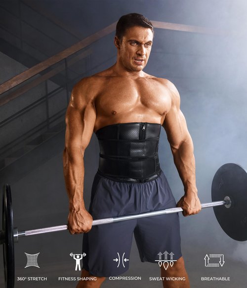 TAILONG Waist Trainer for Men - Sweat Band Trimmer Belt Fajas Para Hombres Stomach Wrap Workout Body Shaper Black