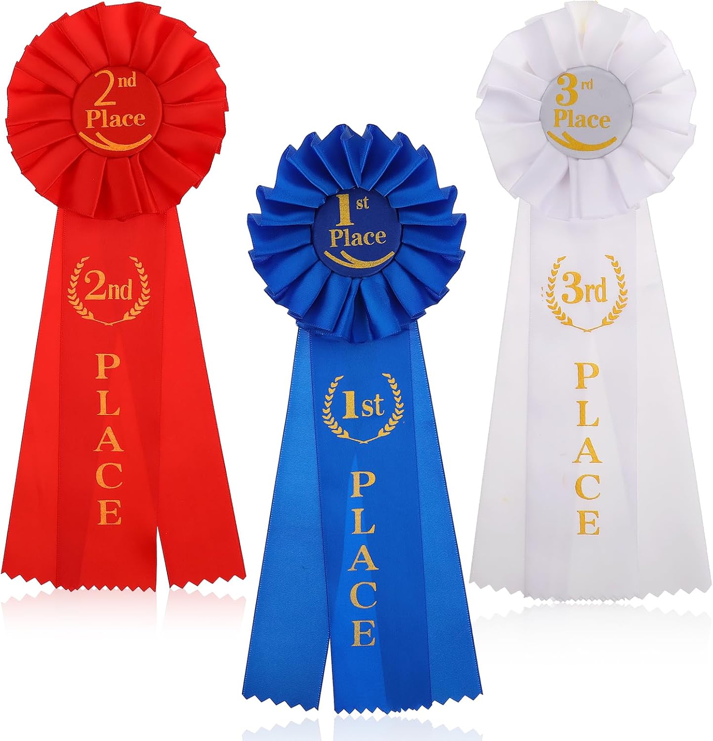 Regine Switzerland 3 Pcs Ribbon Award Set - 1st, 2nd, 3rd Place Victory Ribbons | Blue, Red & White
