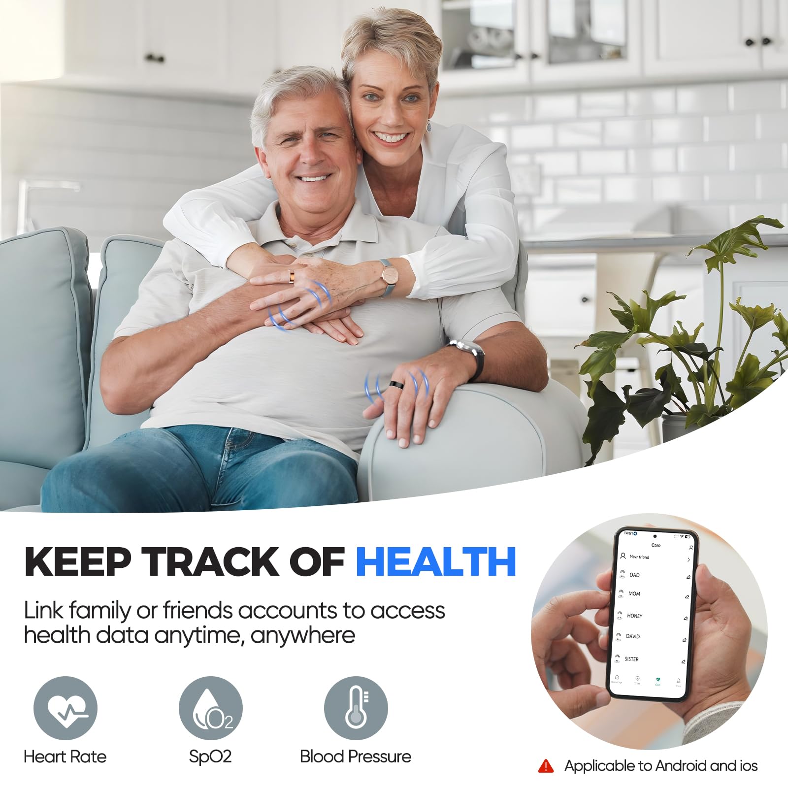 BIEMHA Smart Ring Health Tracker, Sleep/Exercise Monitoring, iOS/Android Compatible, IP68 Water Resistance, No Subscription Required, 5-Day Battery Life, Suitable for Both Women and Men (Silver, 7)