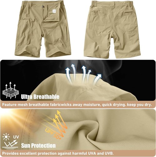 Linlon Men's Hiking Cargo Shorts - Quick Dry Lightweight Travel Shorts with Pockets | Ideal for Fishing & Camping