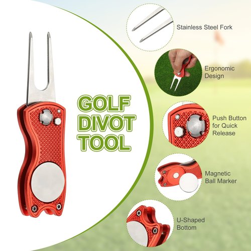 PATIKIL Golf Divot Repair Tool, 6 Pack Foldable Metal Golf Green Divot Tool with Magnetic Ball Marker & Stainless Steel Fork for Golfer, Blue/Red/Black