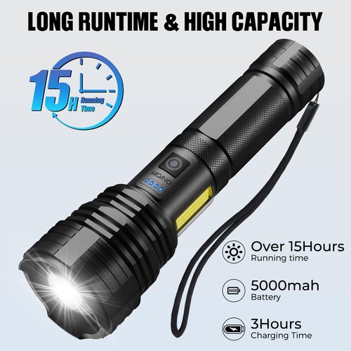**BERCOL LED Rechargeable Flashlight - 99,000 Lumens Super Bright & Waterproof | 2 Pack for Home & Camping**