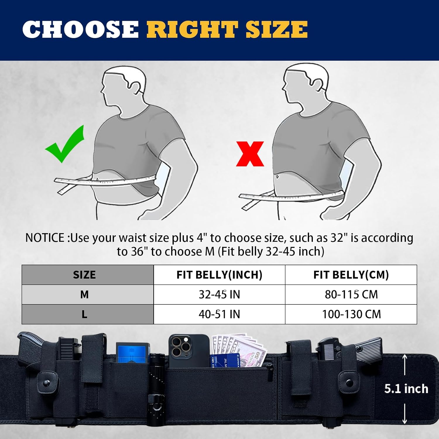 Skiennix Belly Band Holster - Concealed Carry for 2 Guns | Adjustable Tactical Waistband, Fits S&W, Glock, Ruger