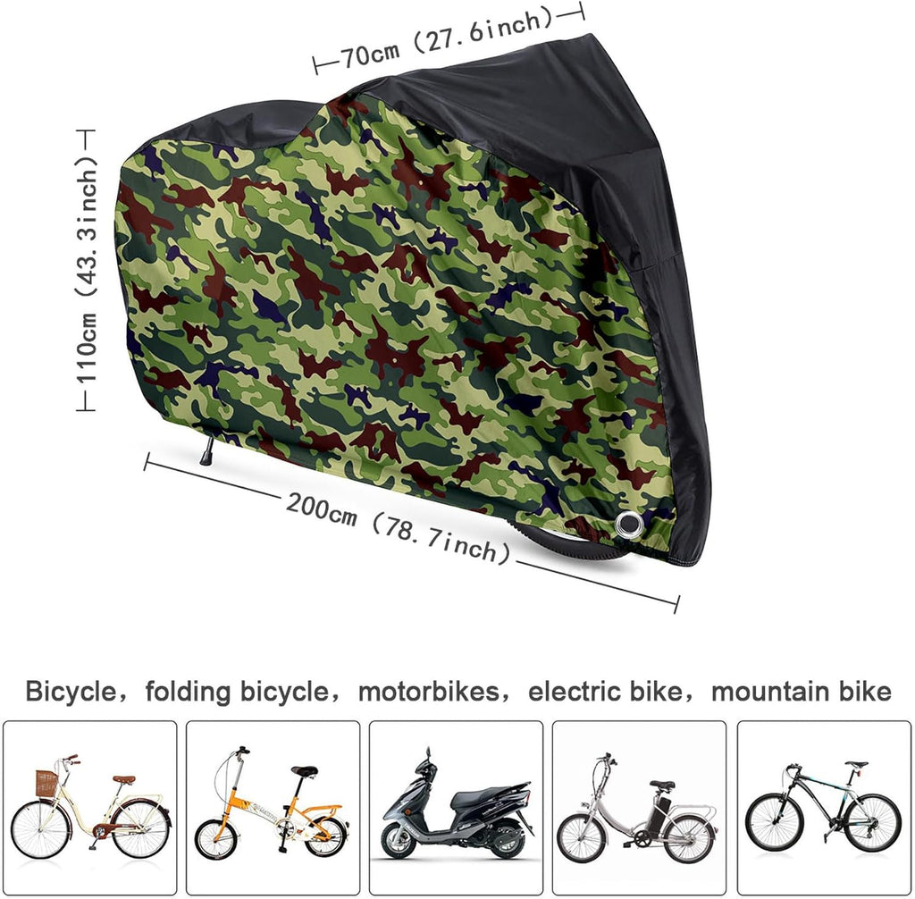 Roctee Waterproof Bicycle Cover - Wind & Rain Protection for XL Mountain & Road Bikes | Black & Camo, 78.7''L x 27.6''W x 43.3''H