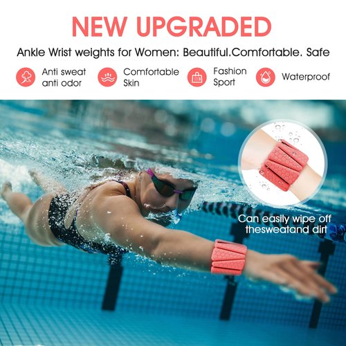 Wrist Weights, 2Pack Adjustable Silicone Weighted Bangles for Women and Men, Wearable Wrist Ankle Weights Suitable for Yoga, Walking and Gym, Arm & Leg Workout, 2lb (Red)