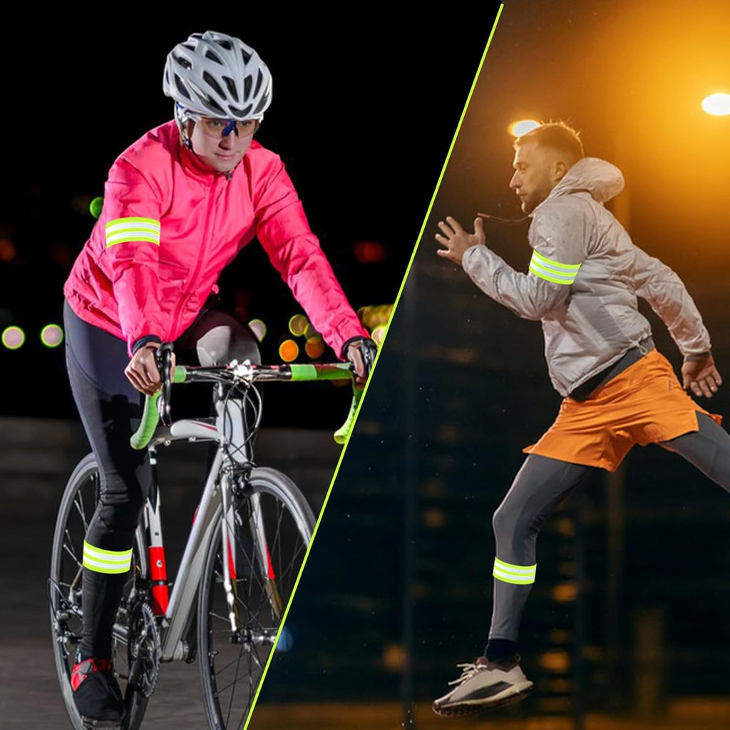Skiennix Reflective Bands - Adjustable High Visibility Safety Straps for Running & Cycling | 4 Pack (Green)