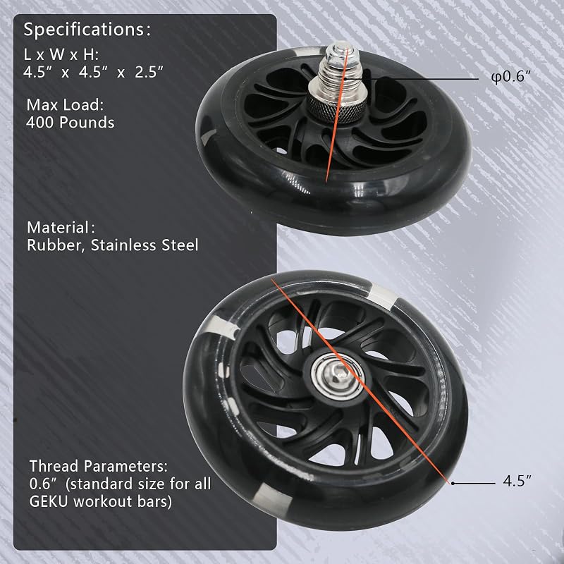 Abs Roller Wheel Accessories for GEKU FIT Resistance Bar with 2 Abs Rollers