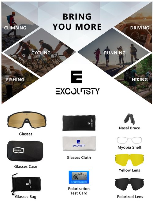 Excoutsty Polarized Sports Sunglasses for Men Women,UV400 Sports Windproof Cycling Sunglasses with 3 Interchangeable Lenses (Yellow)