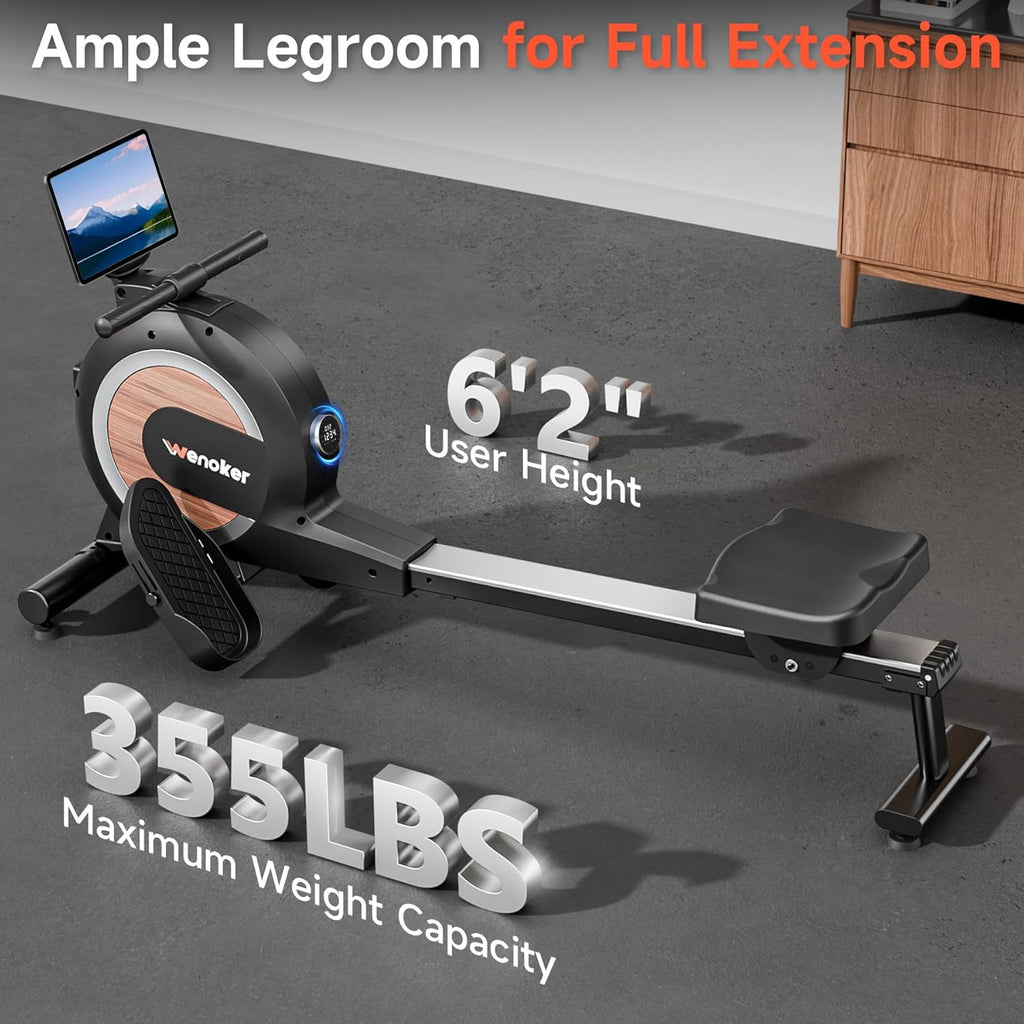 Wenoker Magnetic Rower Machine - App-Supported, 350 LB Capacity | Smooth & Quiet with LCD Monitor