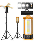 T-SUN Rechargeable Camping Light with Stand, 10400mAh LED Work Light 4100 Lumens with 4 LED Lamp Heads, Portable Work Light with Detachable Tripod 67" Max Height (Orange)