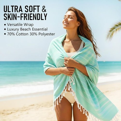 4 Pack Cotton Turkish Beach Towel Lightweight Thin Travel Vacation Essentials Oversized XL Towels Set for Pool Swim Bath Camping Cruise Accessories Absorbent Quick Dry Sand Free Bulk clearance Striped