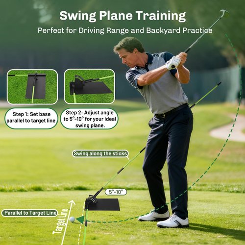 Feroca Upgraded Golf Alignment Stick Holder with Anti-Tip Base, Golf Swing Plane Trainer Enhanced Stability with Front Iron Weighs, Golf Training Aid Fix Slices & Putting