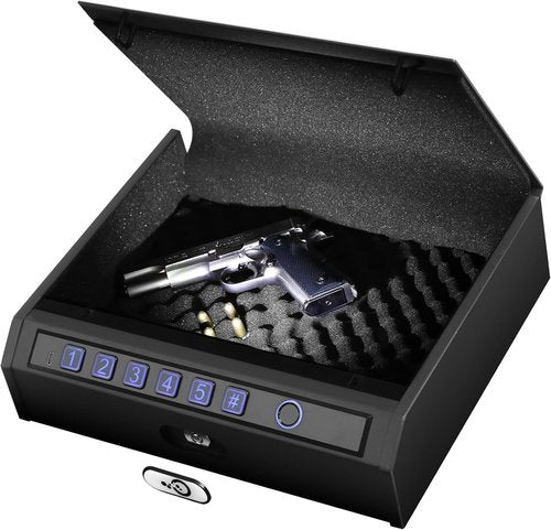Biometric Gun Safe - Quick Access Fingerprint Pistol Safe for 2 Handguns | Silent Mode, LED Light & Steel Cable