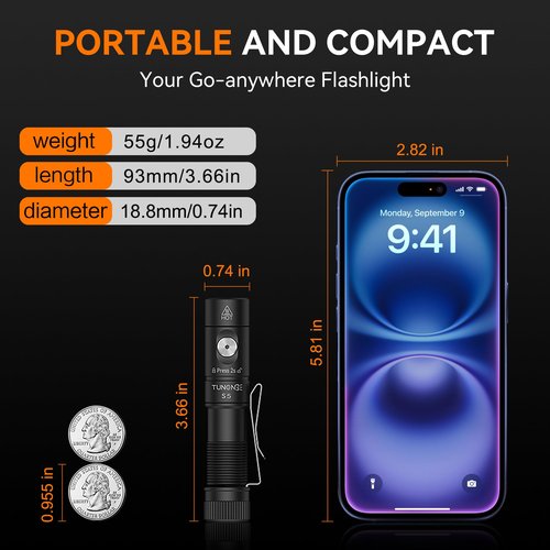 TUNENGE S5 1400 Lumens Mini Flashlight Rechargeable- Super Bright LED Pocket Light with Magnet & Clip, Red/Orange Diffuser,Small AA EDC Flashlight for Outdoor, Camping, Hiking, Emergency