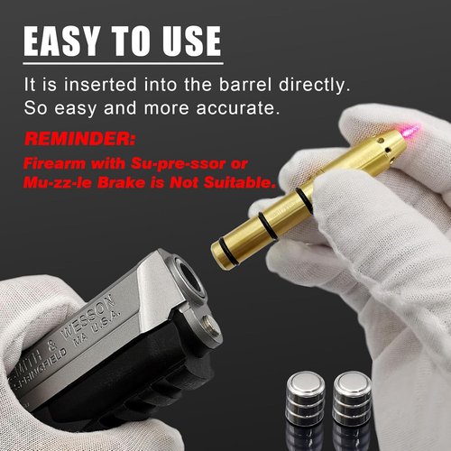 Laser Bore Sight - Accurate End Barrel Laser Sighter for Revolvers, Pistols & Air Guns