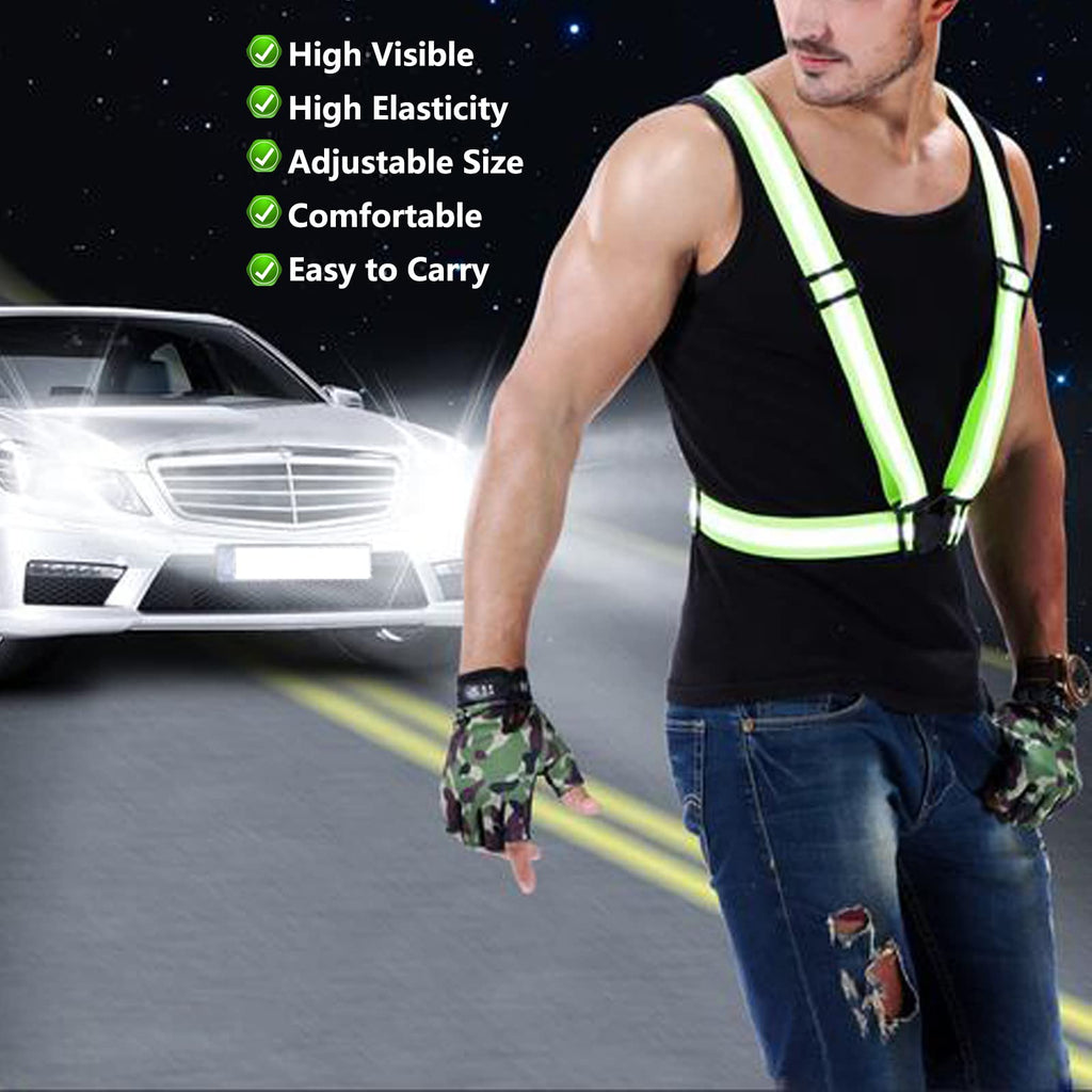 Bighaki808 Safety Vest Reflective Running Gear, Adjustable Safety Vests Outdoor Lightweight Reflective Belt 360°High Visibility for Night Running, Walking(Fluorescent Green+Black+Blue)