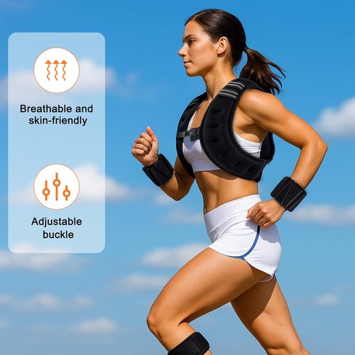 Arrowbash Weighted Vest - 6 lb Adjustable Weight Vest with Reflective Stripe & 2 Pair of 1 lb Weights for Strength Training & Fitness