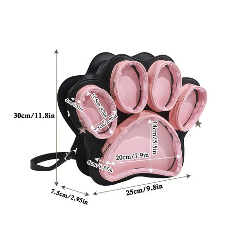Aunewrick Cat Paw Ita Bag Kawaii Cute Backpack Ita Display Backpack with Clear Pocket Pretty Aesthetic Crossbody Shoulder Bag