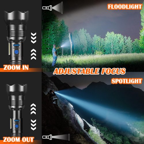 ZioeYiue Flashlights High Lumen Rechargeable, Heavy Duty Rechargeable Flashlights, Adjustable Focus Tactical Flashlight with 8 Modes, Super Bright Flashlight for Home Camping