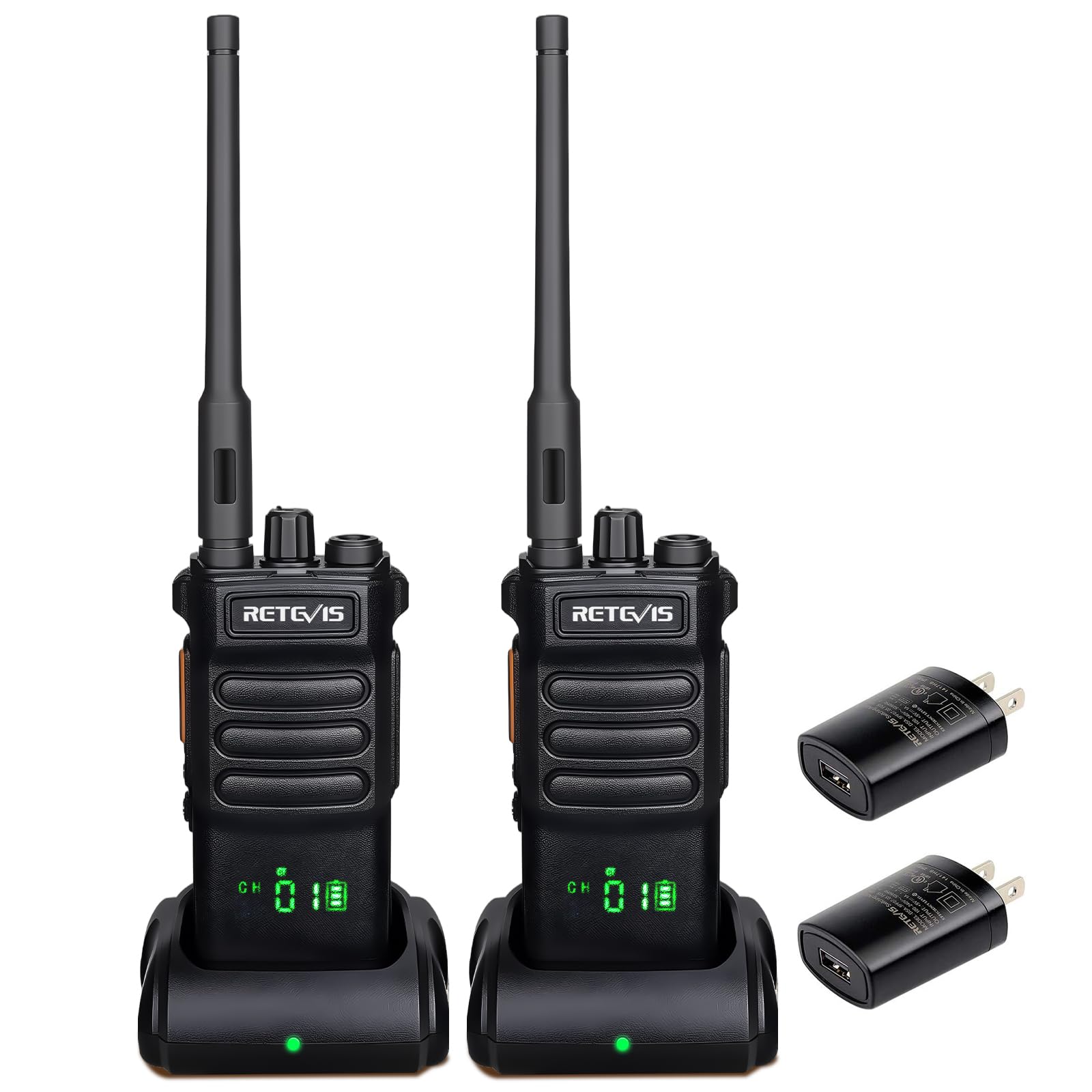 Retevis RT86 Emergency Two Way Radios Long Range, Professional 2 Way Radios, 2600mAh Rechargeable, USB, Flashlight, Shatterproof Display, Durable Walkie Talkies for Snowstorm Off-Roading Farm(2 Pack)