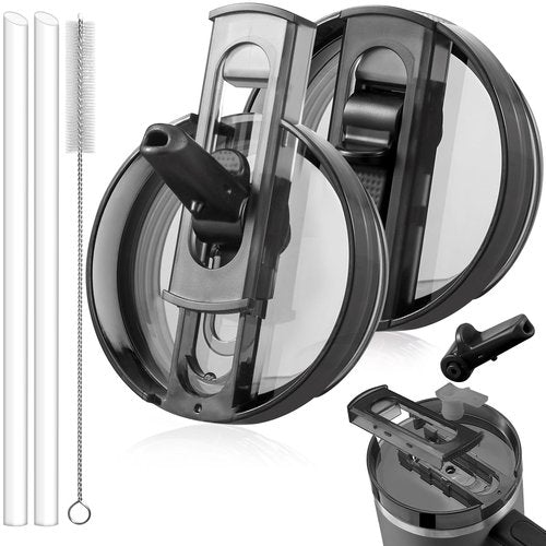 ANTAND 2 Pack Detachable Flip Straw Lid Replacement for 40 oz Stanley Quencher H2.0 & ProTour, Leakproof Spill Proof Lids Straw Cover for Stanley Cup Accessories 40oz, Easy to Clean (Black, Black)
