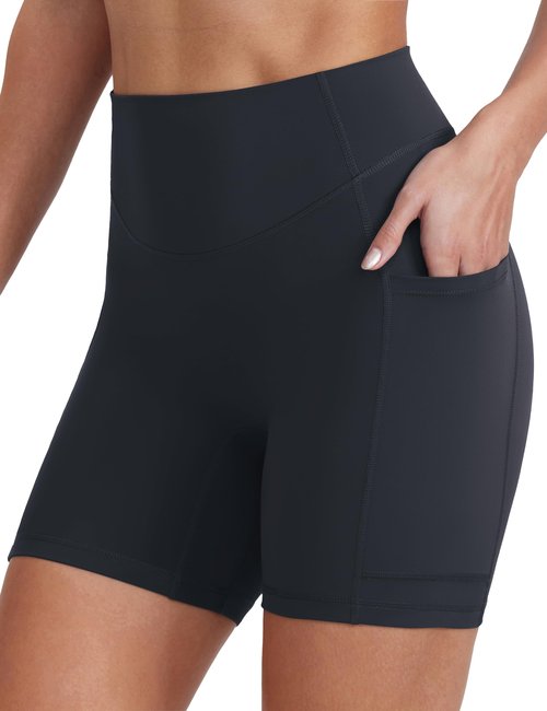 ENERBLOOM Biker Shorts for Women with Pockets, Spandex Workout Shorts, Lightweight for Summer Cycling Running Yoga Gym 6" Dark Navy Medium
