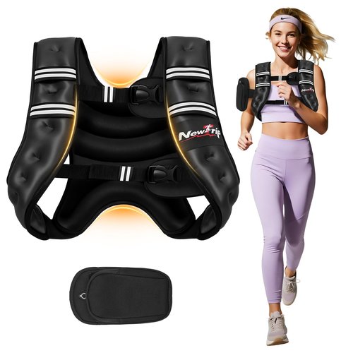 NewTrip Weighted Vest Women & Men - 5lbs/8lbs/10lbs/12lbs/15lbs/20lbs/25lbs/30lbs Adjustable Weight Vest with Detachable Phone Pouch -Ideal for Rucking,Walking,Weight Loss,Training&Running,Black,12 LB