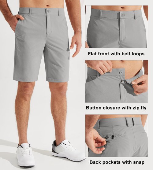 Libin Men's Golf Shorts 9" Casual Flat Front Hybrid Shorts Work Dress Chino Short Lightweight Quick Dry Water Resistant with Pockets, Light Grey, Size 33