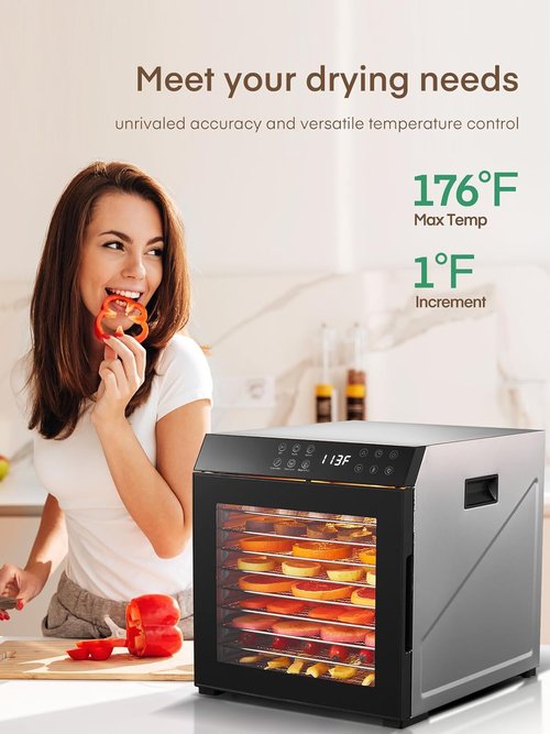 FOHERE Food Dehydrator - 1000W with 10 Trays & 9.04ft² Drying Space | Digital Timer & Temperature Control