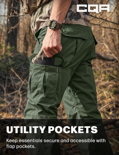 CQR Men's Tactical Pants - Lightweight Water Resistant Ripstop Cargo for EDC & Hiking | Outdoor Apparel