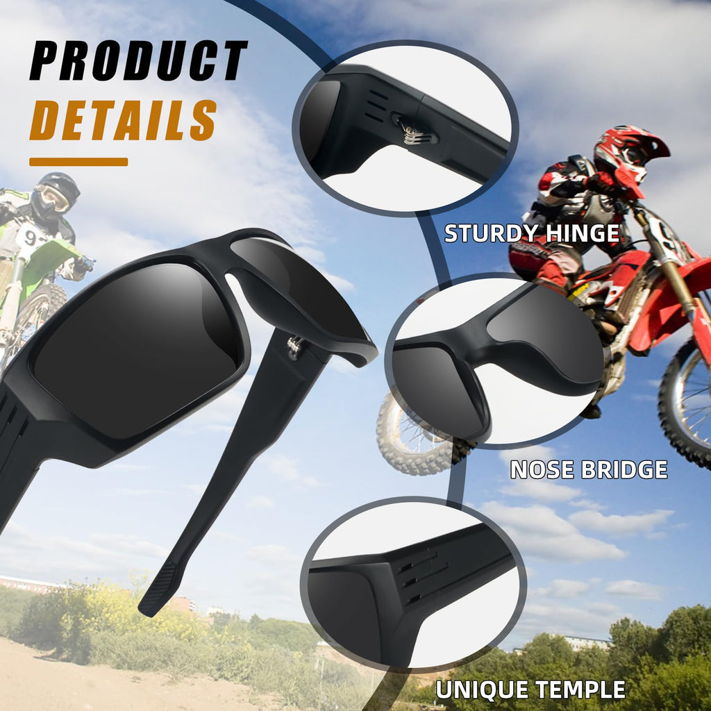 Polarized Sports Sunglasses for Men Women,Square Frame Cycling Fishing Wrap Around Sunglasses UV400 Protection Black