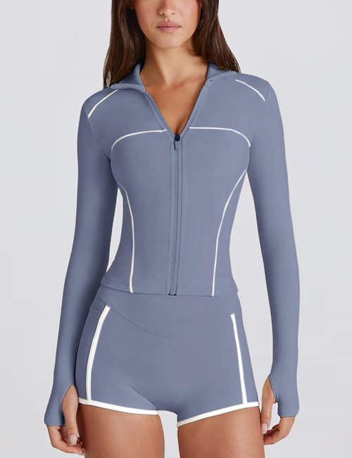 Lviefent Women's Active Jacket - Color Block Slim Fit Long Sleeve Workout Top with Thumb Holes