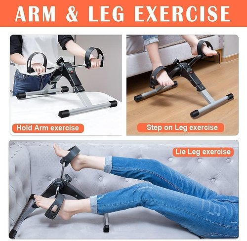 TABEKE Under Desk Bike Pedal Exerciser, Fully Assembled Folding Pedal Exerciser for Arm and Leg Workout, Portable Sitting Desk Cycle with LCD Screen Displays 251231(Grey)