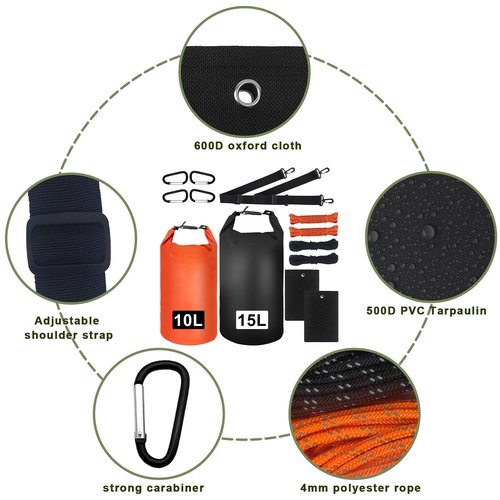 Foxtell Bear Food Bag Hanging System, 2 Sets Camping Bear Bag Kit Waterproof Bear Protection Bag with Pulley System Include 10L & 15L Waterproof Bear Proof Storage Bag, Rock Bags, Carabiners, Ropes