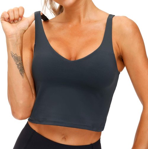 Gym People Women's Longline Sports Bra - Wirefree Padded Design for Medium Support